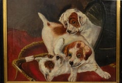 English Victorian Puppies Oil Painting