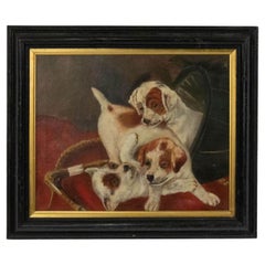 English Victorian Puppies Oil Painting