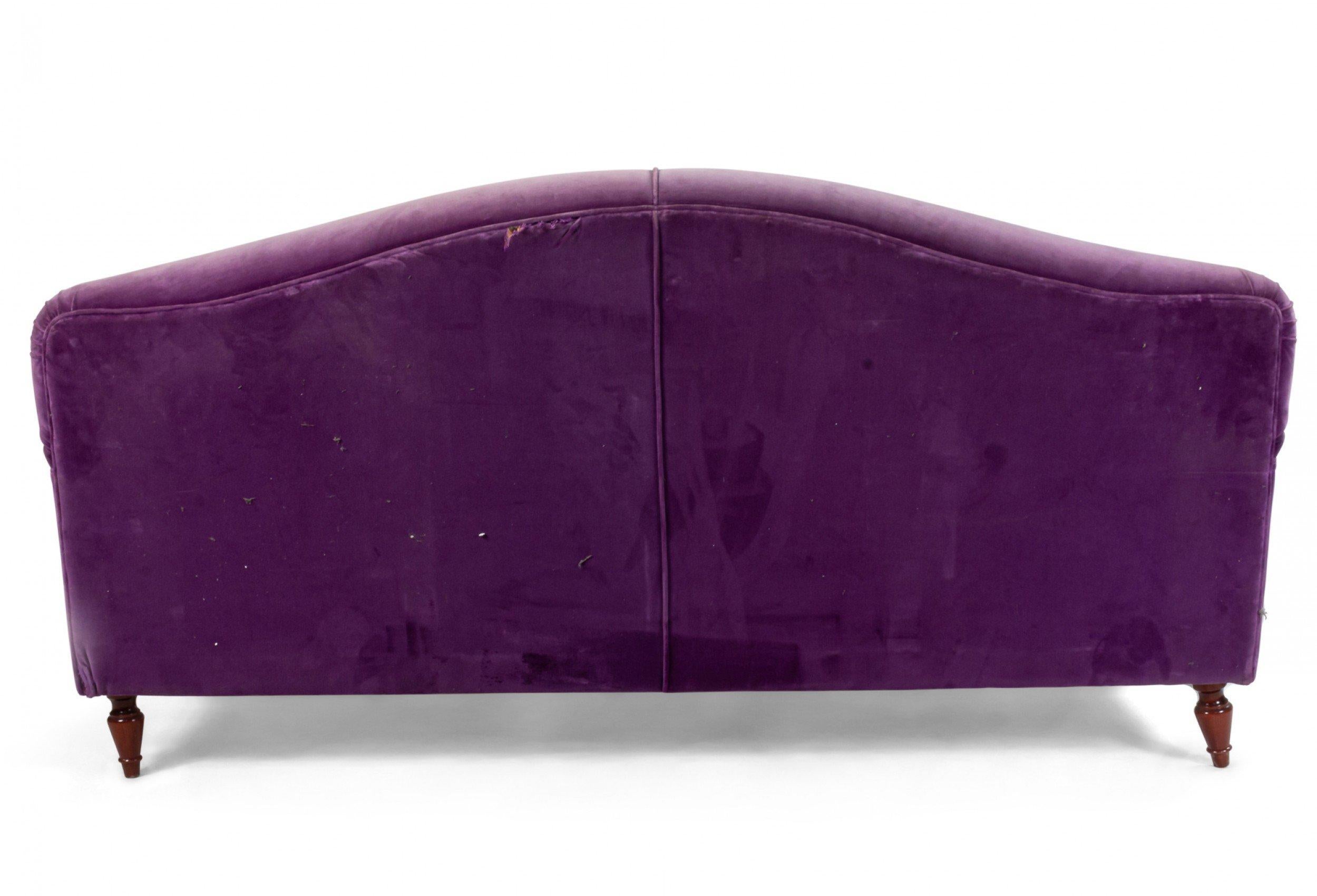 20th Century English Victorian Purple Velvet Loveseat For Sale
