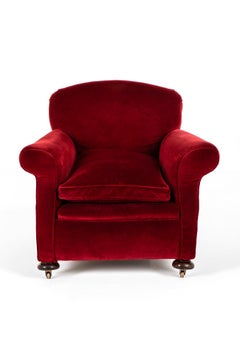 English Victorian Red Velvet Armchair