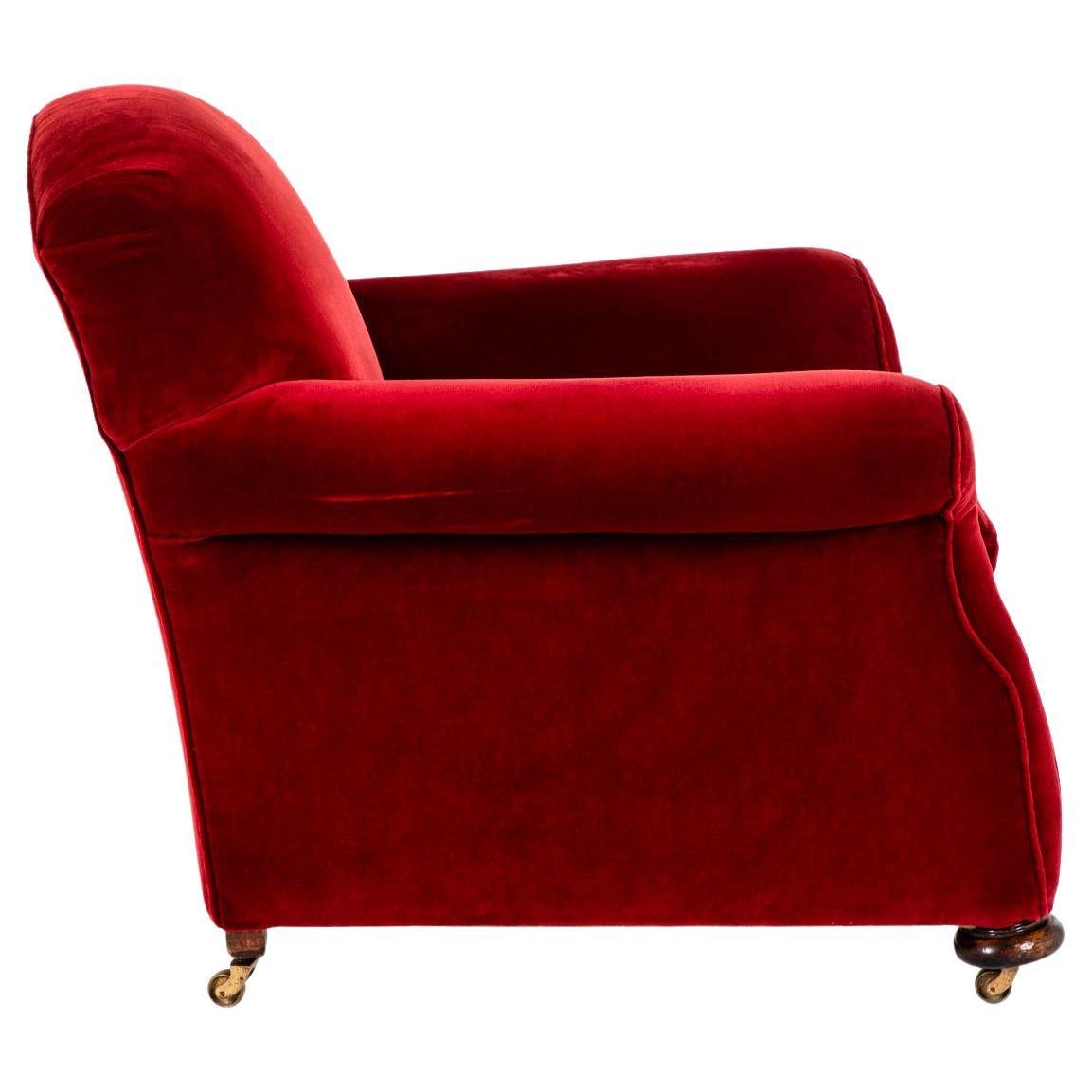 English Victorian Red Velvet Armchair
