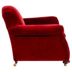 English Victorian Red Velvet Armchair