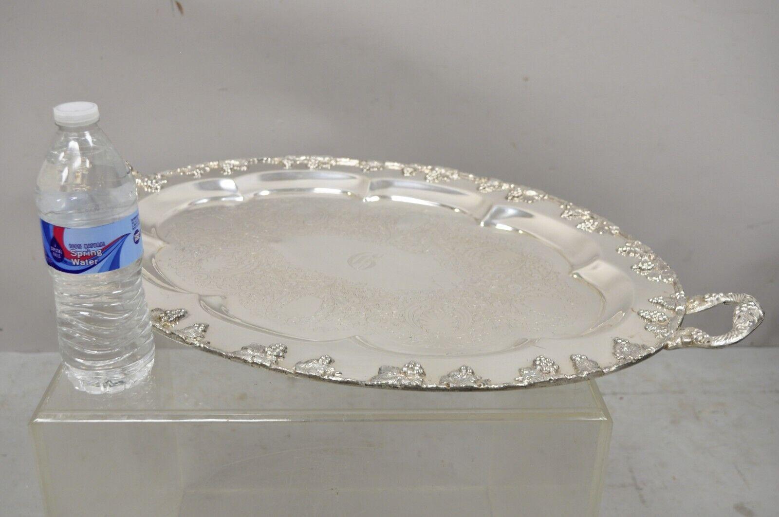 English Victorian Regency Silver Plate Oval Grapevine Platter Tray with Monogram For Sale 6