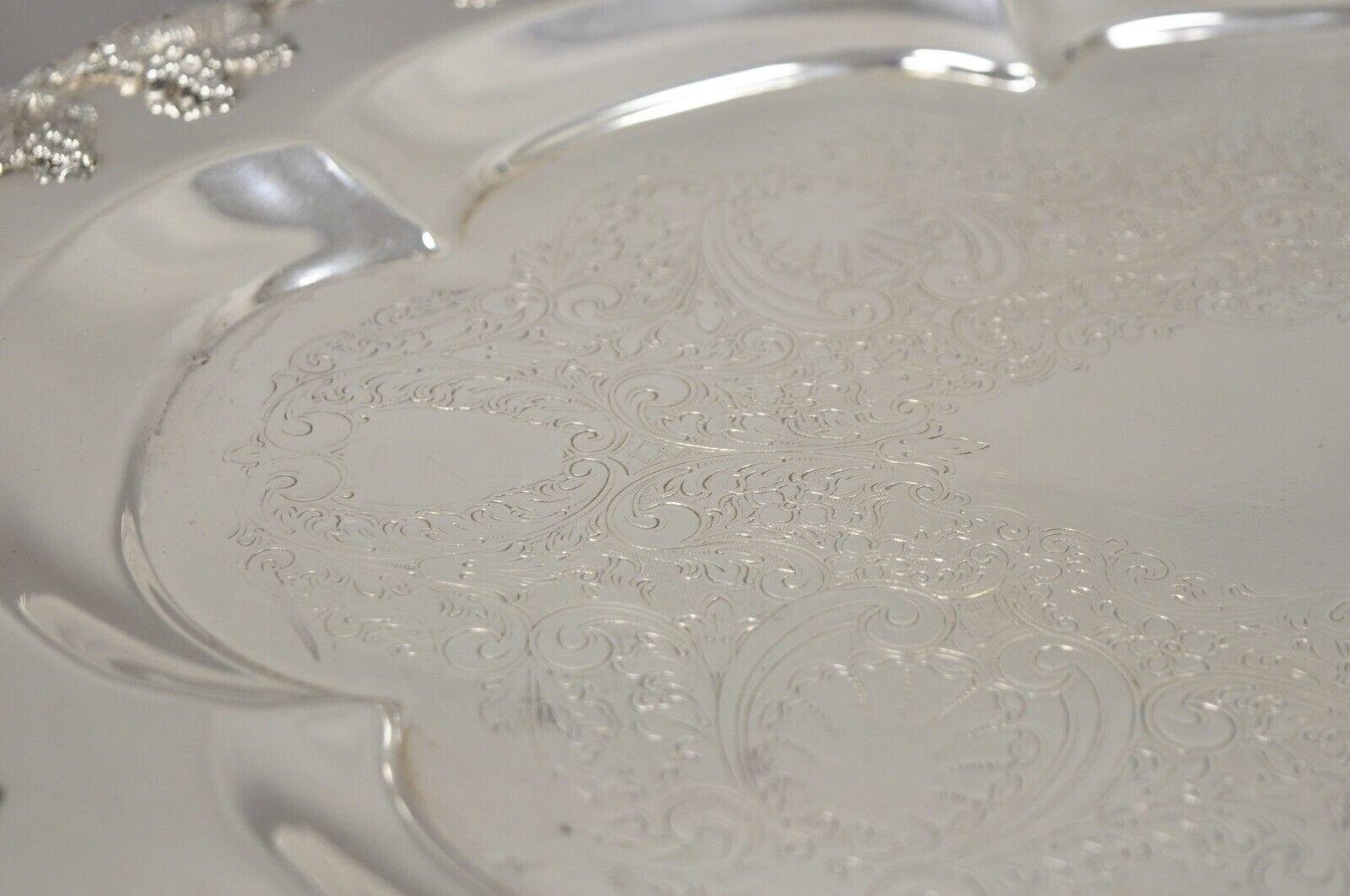 English Victorian Regency Silver Plate Oval Grapevine Platter Tray with Monogram For Sale 3