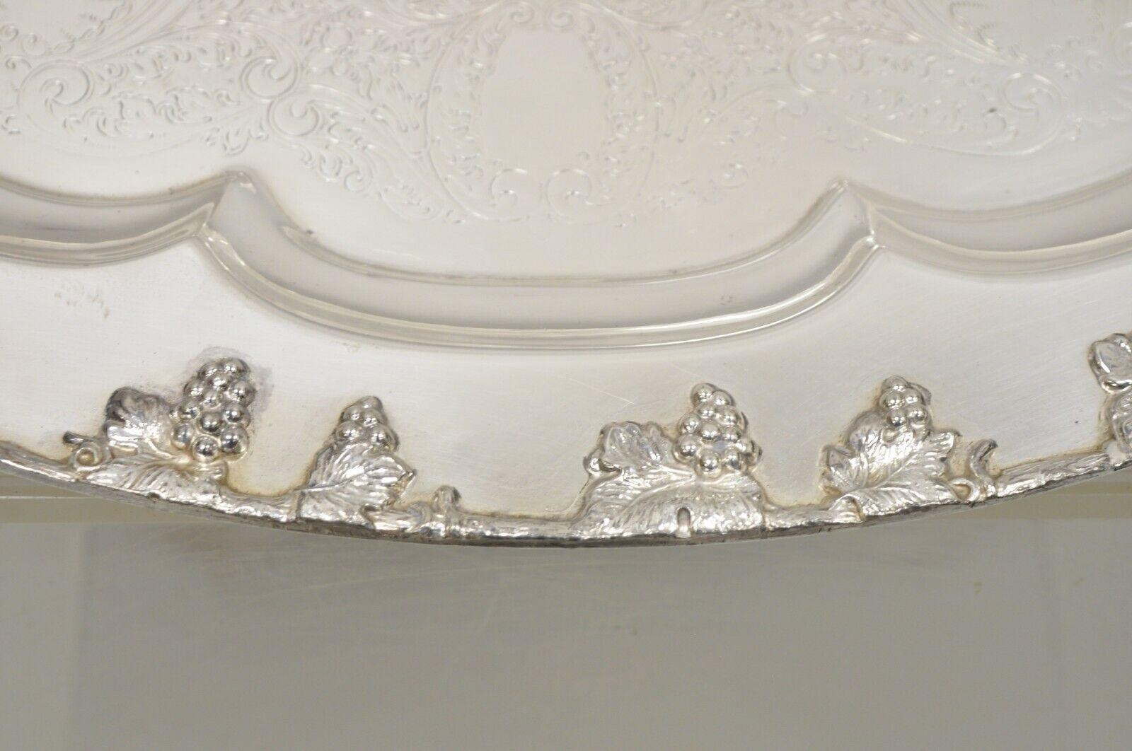 English Victorian Regency Silver Plate Oval Grapevine Platter Tray with Monogram For Sale 4