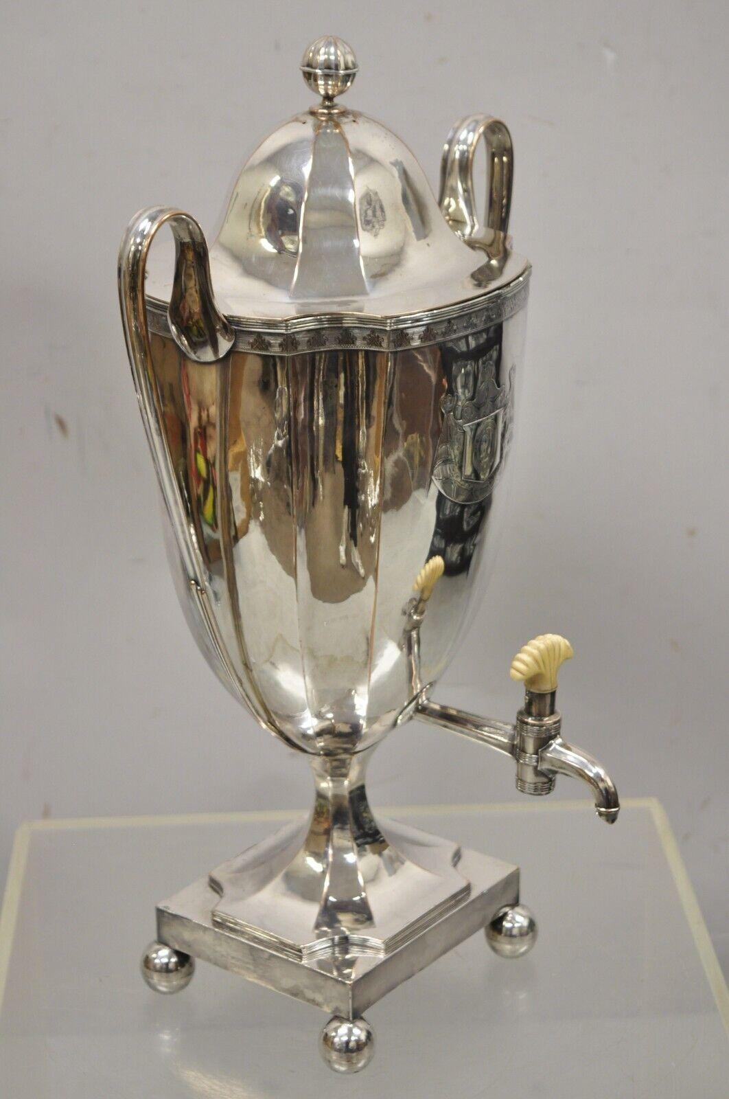 English Victorian Regency Silver Plate Trophy Cup Urn Coffee Dispenser Samovar In Good Condition For Sale In Philadelphia, PA