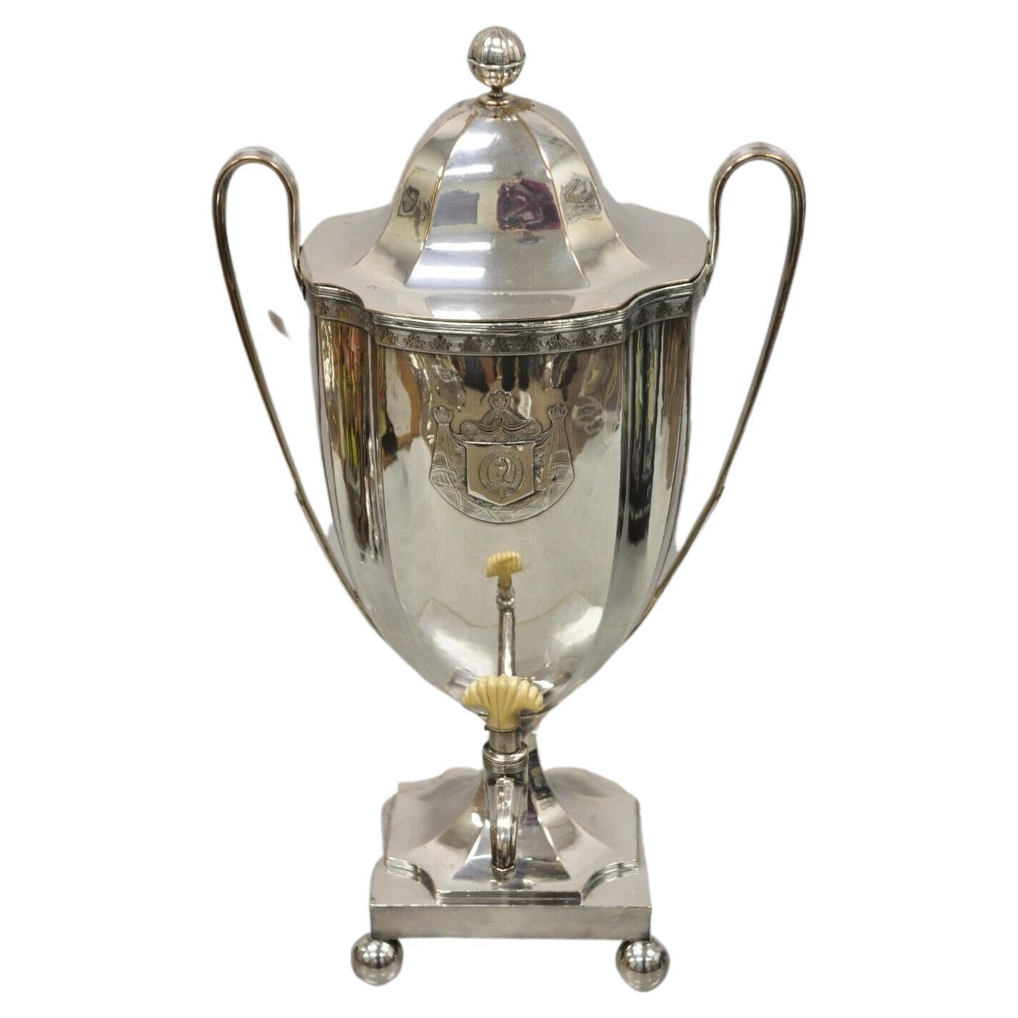 English Victorian Regency Silver Plate Trophy Cup Urn Coffee Dispenser Samovar For Sale