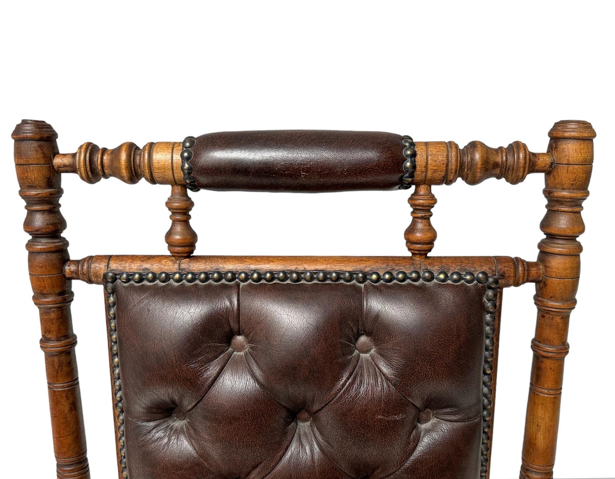 English Victorian Rocking Chair with Leather Upholstery, 1890s For Sale 7