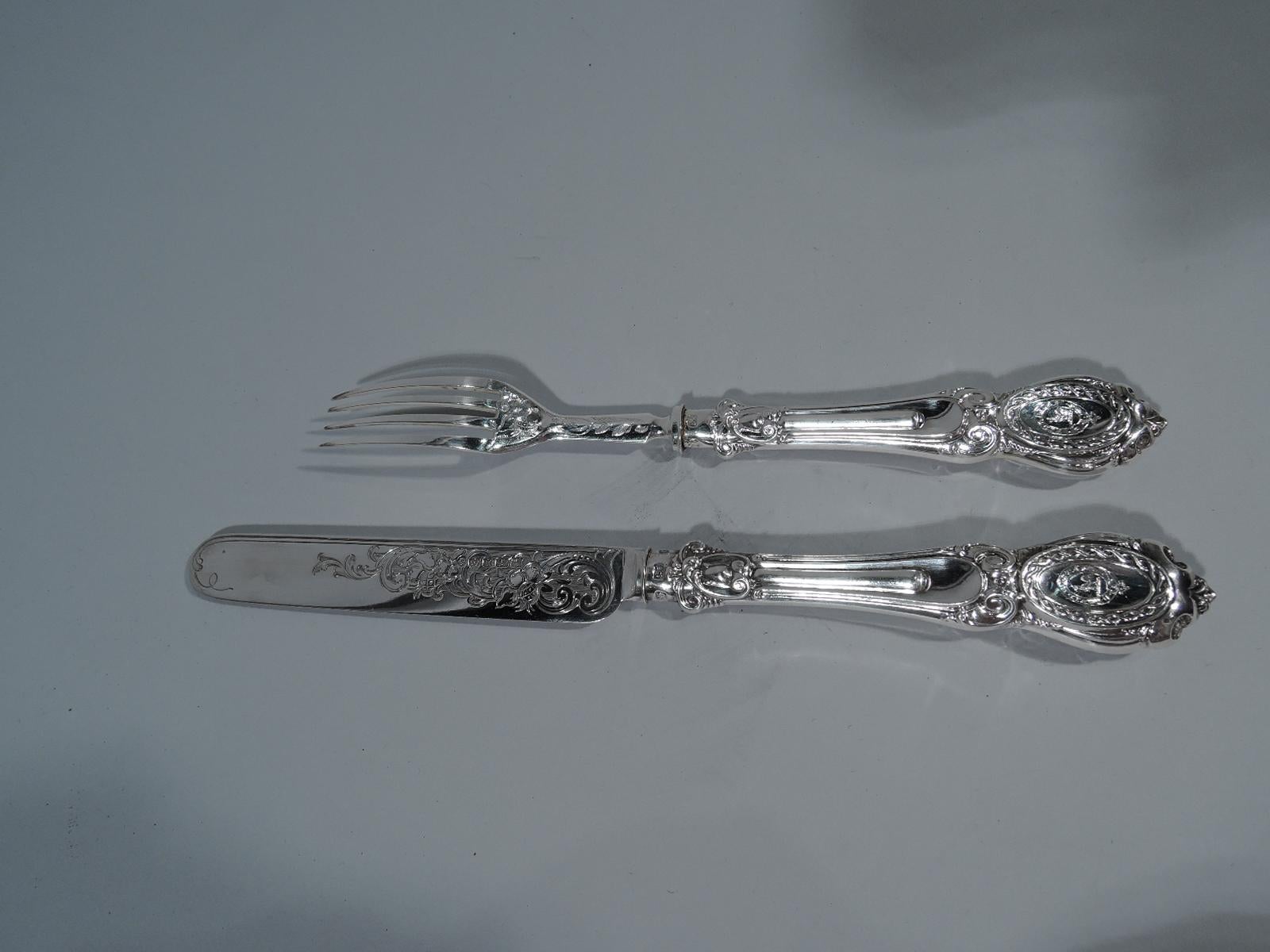 English Victorian Rococo Sterling Silver 36-Piece Dessert Set for 18 In Excellent Condition In New York, NY