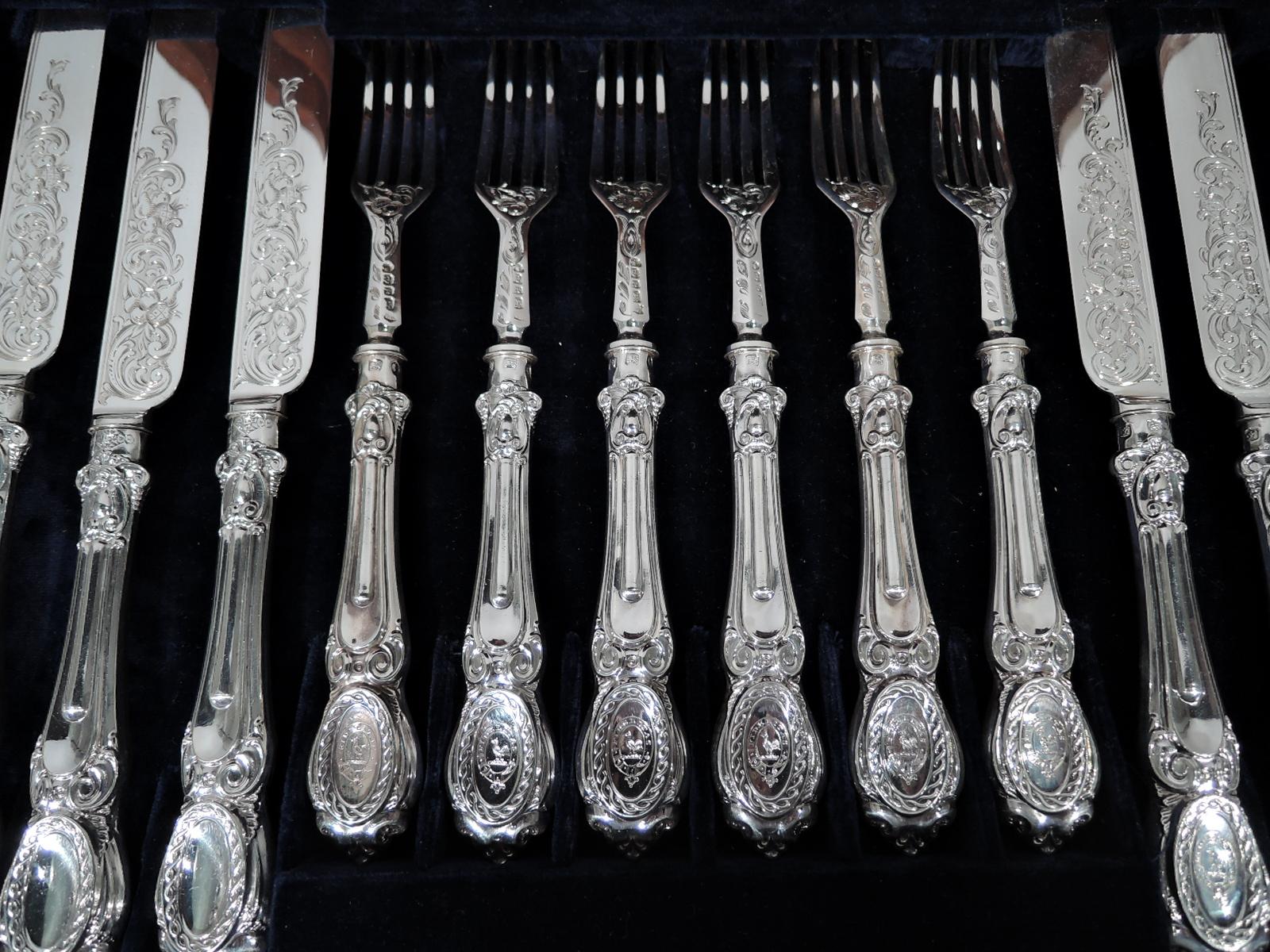 English Victorian Rococo Sterling Silver 36-Piece Dessert Set for 18 2