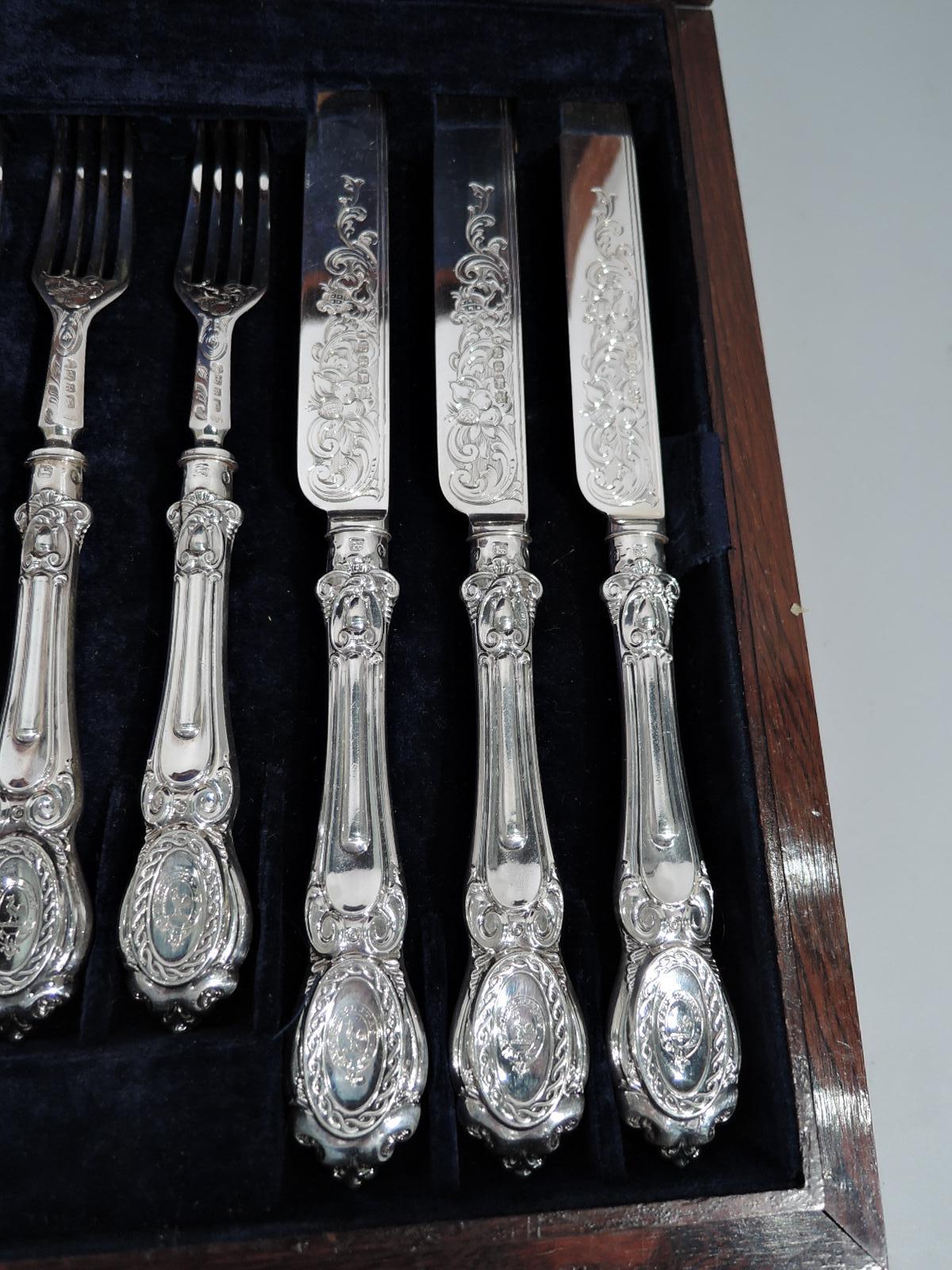 English Victorian Rococo Sterling Silver 36-Piece Dessert Set for 18 3