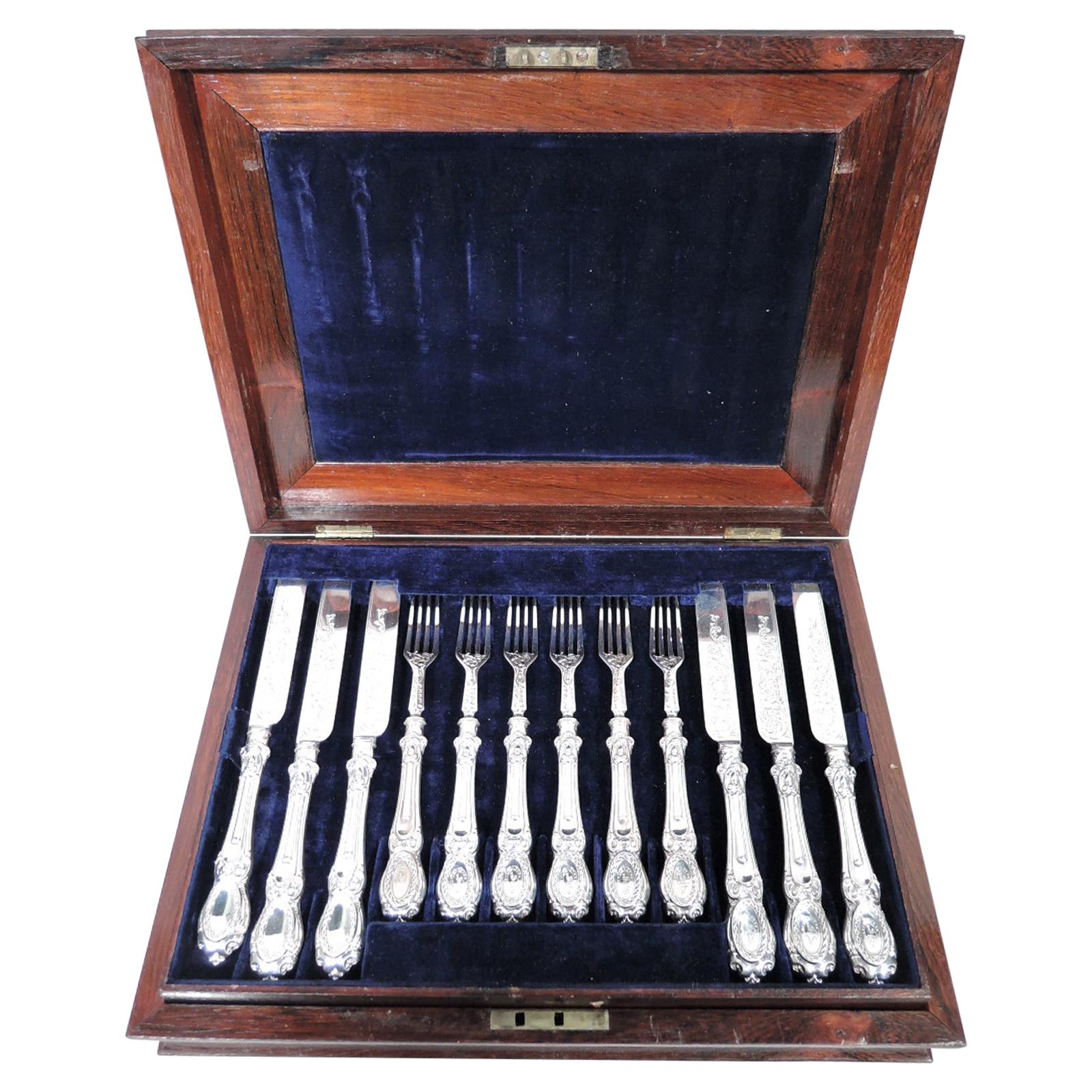 English Victorian Rococo Sterling Silver 36-Piece Dessert Set for 18