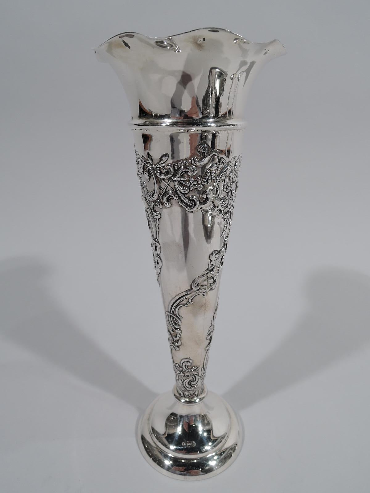Rococo Revival English Victorian Rococo Sterling Silver Vase by William Comyns