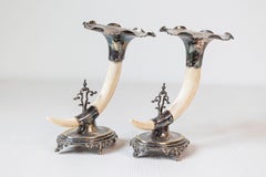 English Victorian Rodgers & Sons 19th Century Game Animal Horns on Silver Mounts