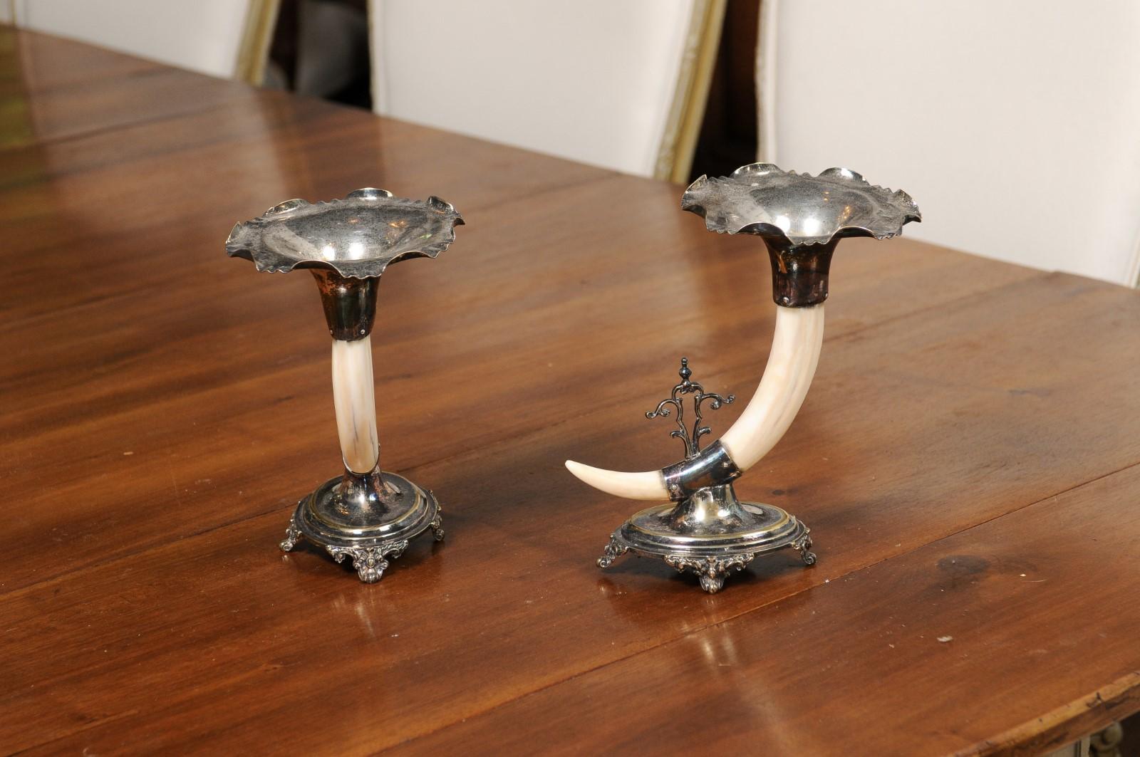 English Victorian Rodgers & Sons 19th Century Game Animal Horns on Silver Mounts For Sale 3