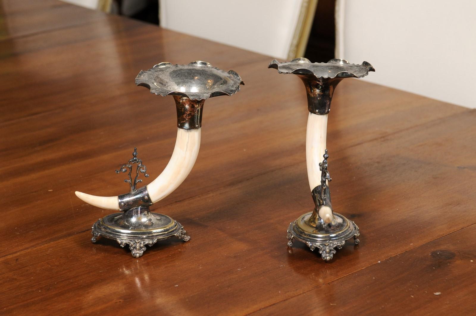 English Victorian Rodgers & Sons 19th Century Game Animal Horns on Silver Mounts For Sale 4