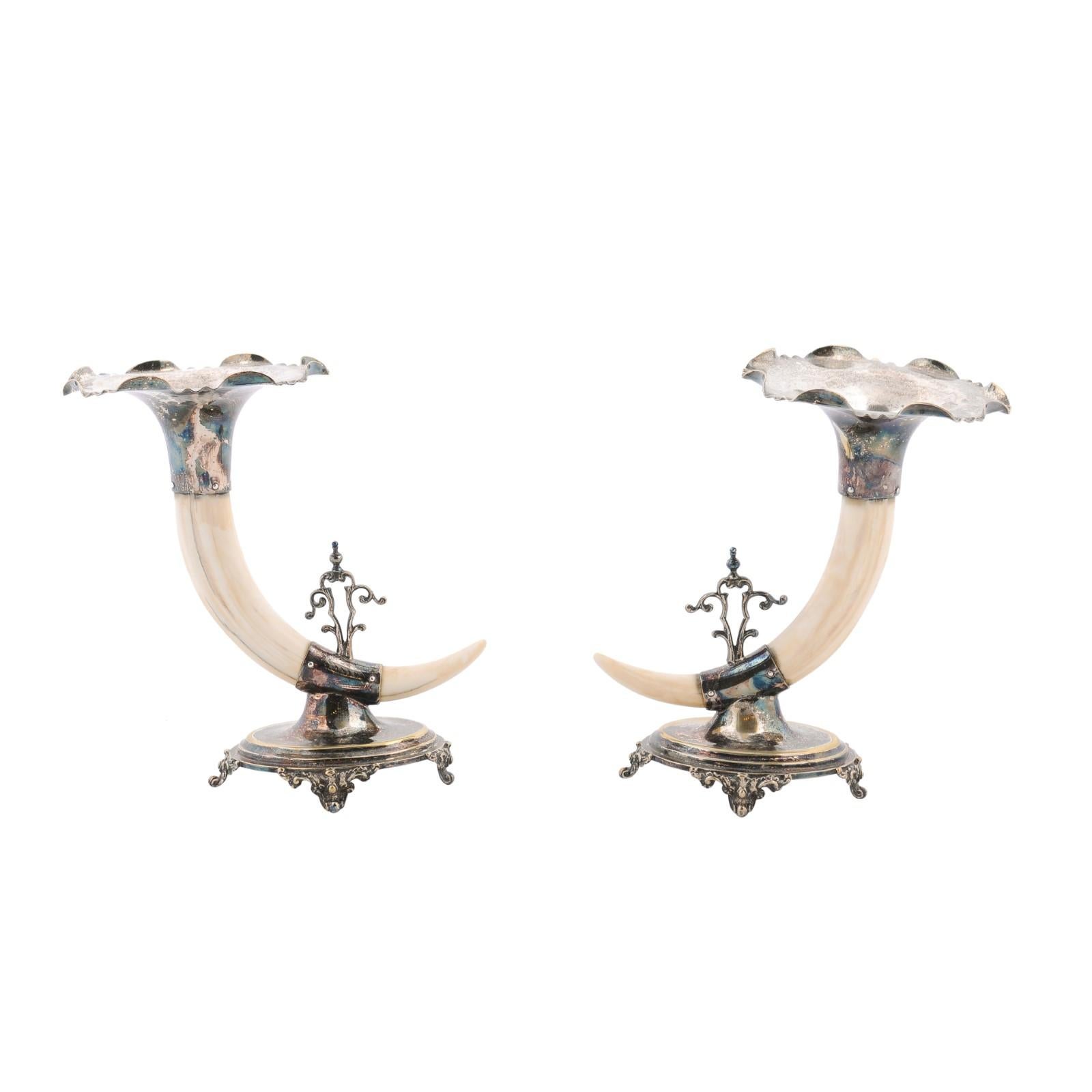 English Victorian Rodgers & Sons 19th Century Game Animal Horns on Silver Mounts For Sale
