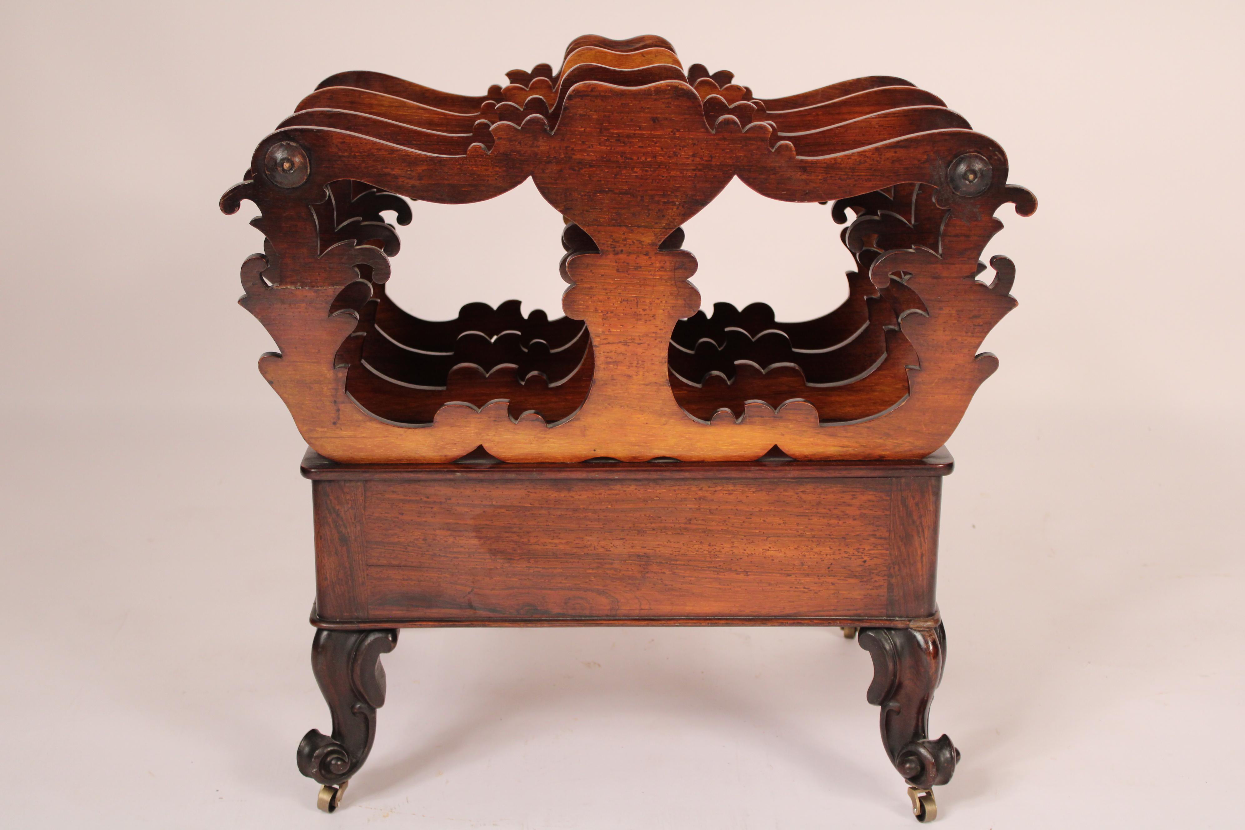 Brass English Victorian Rosewood Canterbury For Sale
