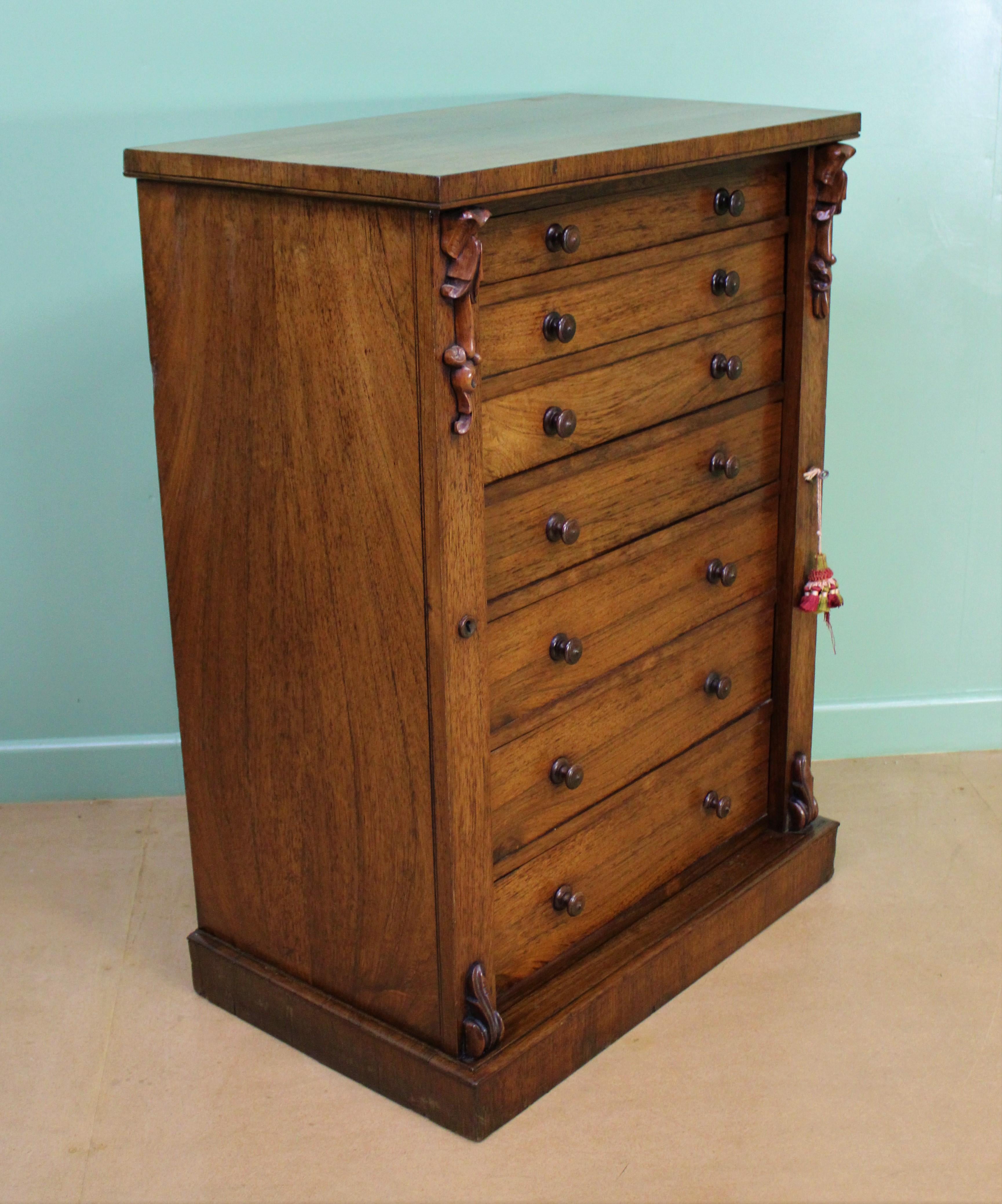 English Victorian Rosewood Secrétaire Wellington Chest of Drawers 7