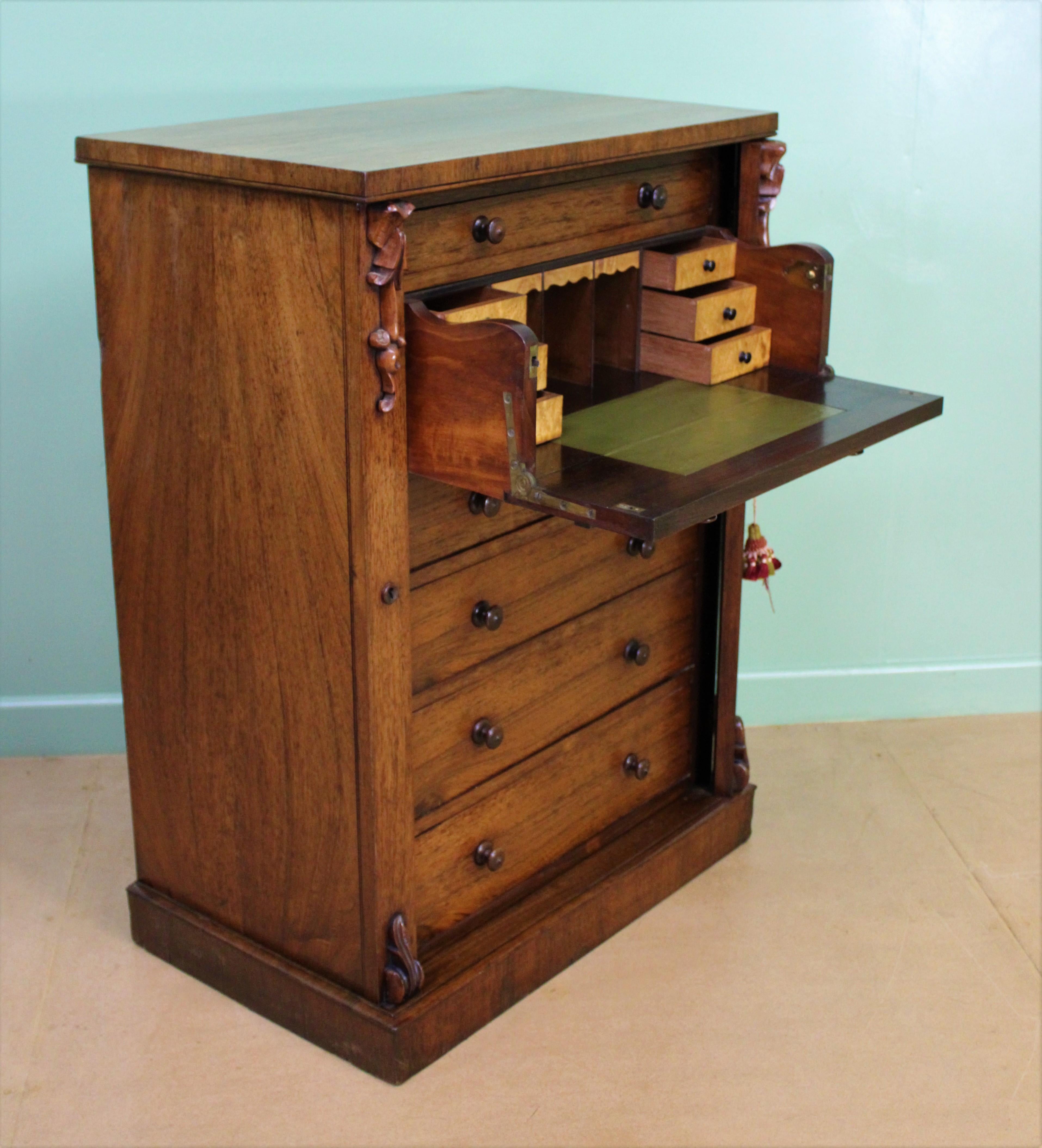 English Victorian Rosewood Secrétaire Wellington Chest of Drawers 5