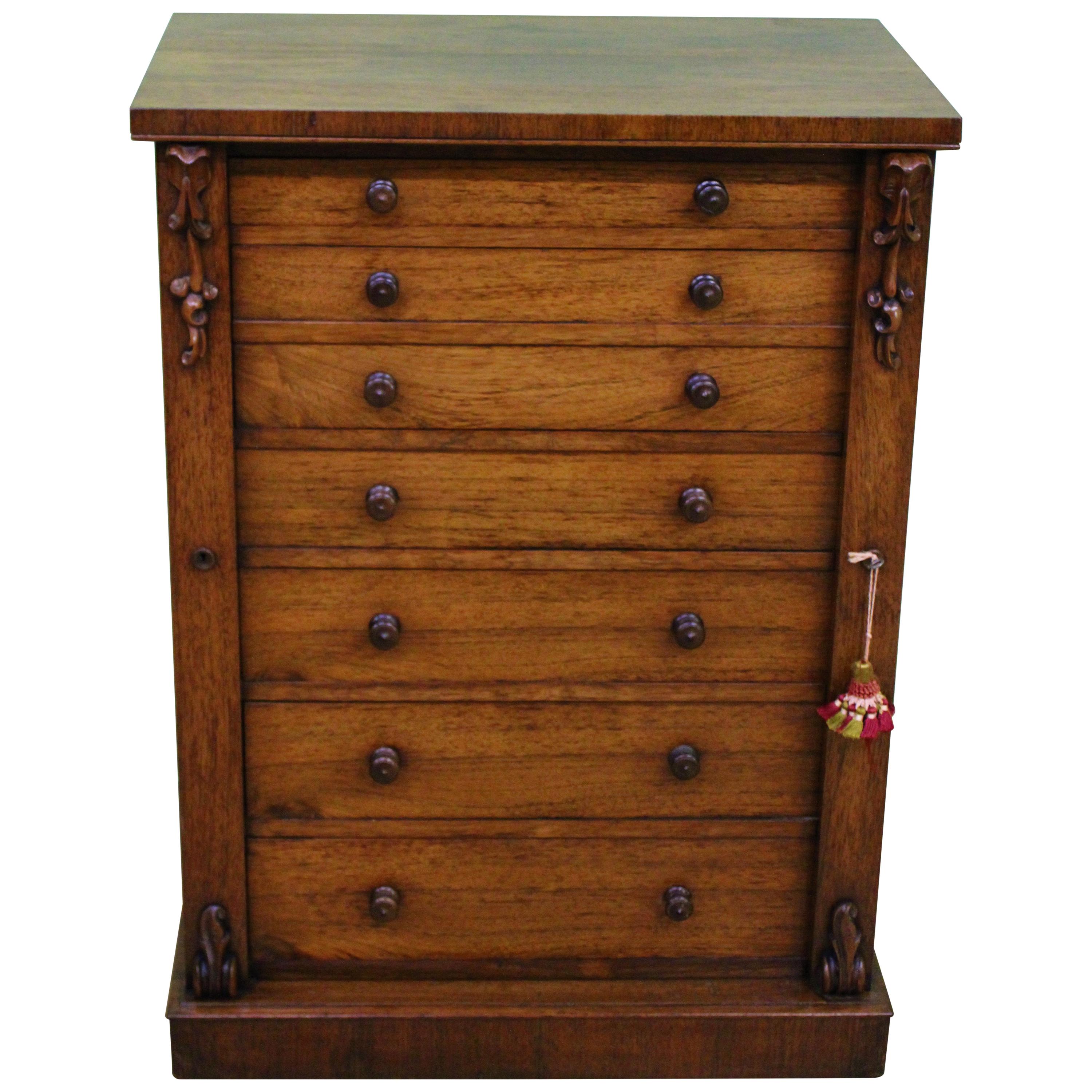 English Victorian Rosewood Secrétaire Wellington Chest of Drawers