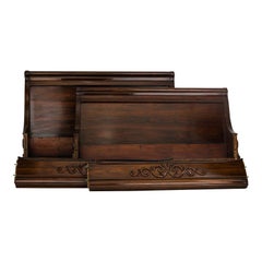 Antique English Victorian Rosewood Sleigh Bed with Applied Scrollwork