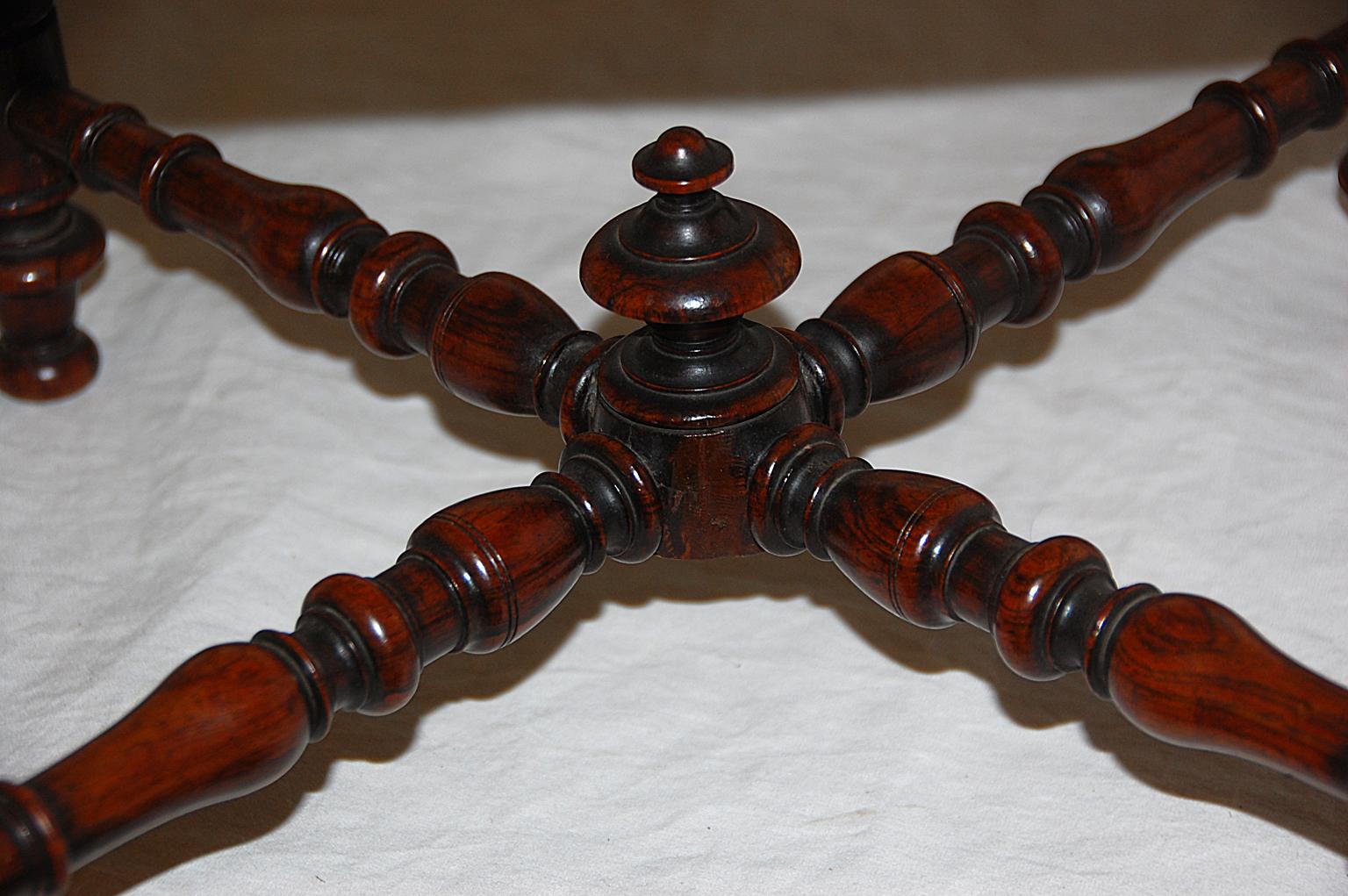 English Victorian Rosewood Twist Turned Upholstered Stool with Cross Stretcher In Good Condition In Wells, ME