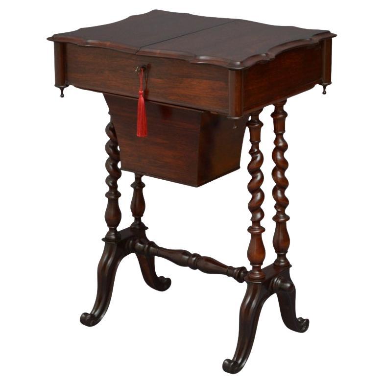 Victorian Rosewood Work Table, England, Serpentine Top, c1860
