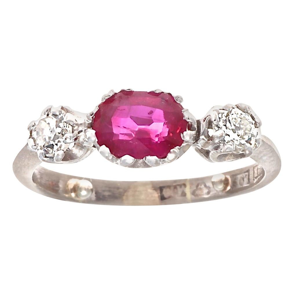 English Victorian GIA Ruby Diamond Gold Ring