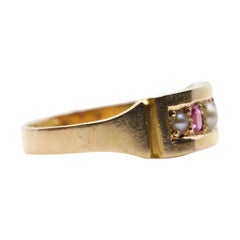 English Victorian Ruby & Pearl Five Stone Ring in 15ct Gold