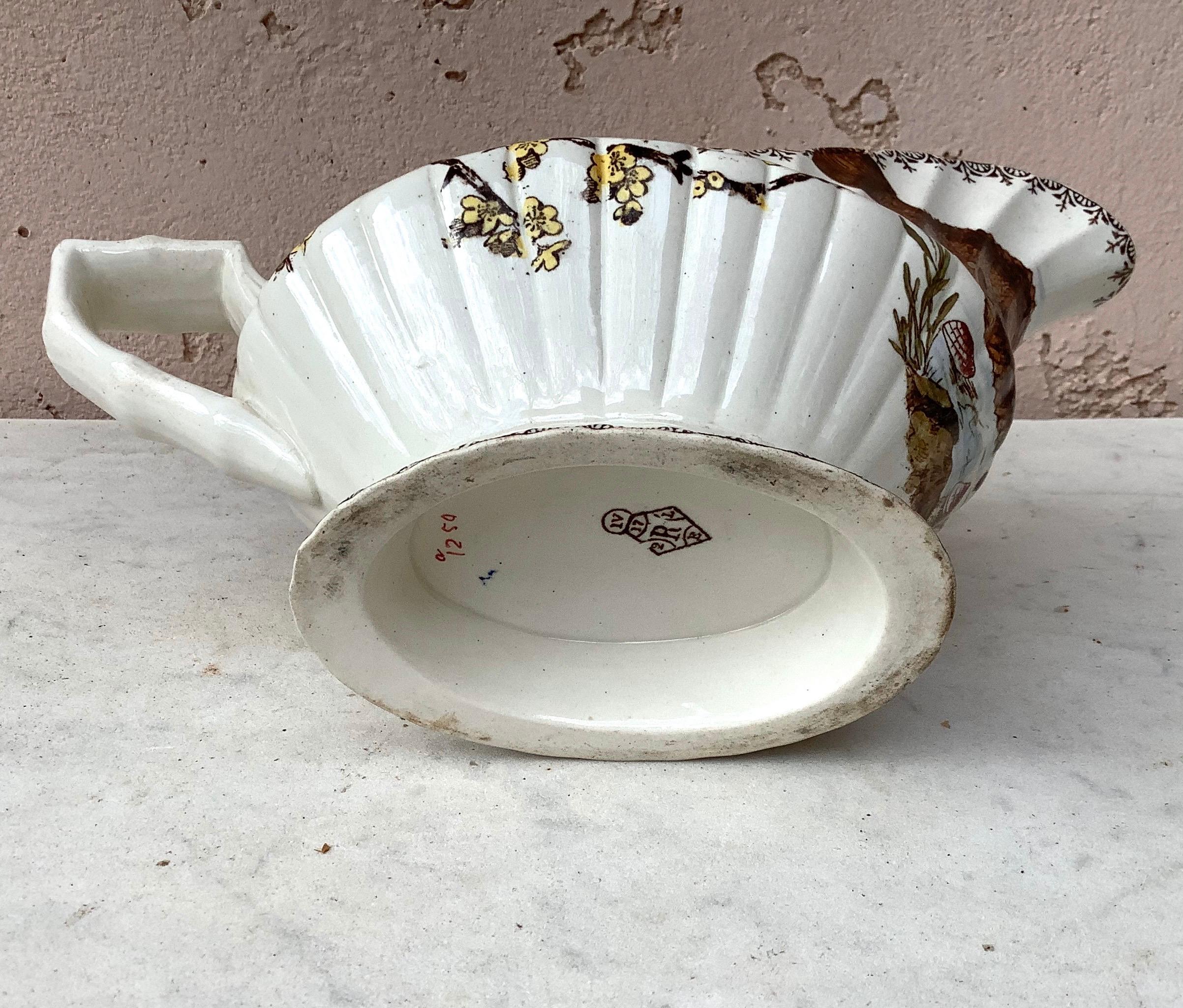 Faience English Victorian Transferware Saucer with Fish, circa 1882 For Sale