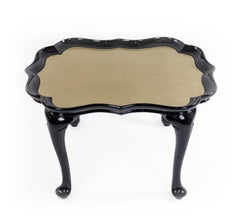 English Victorian Scalloped Gold Glass and Ebonized Wood Coffee Table