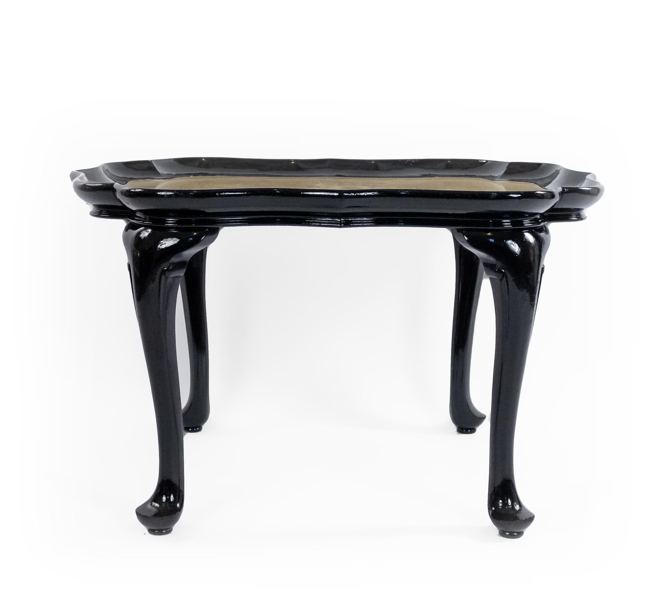 20th Century English Victorian Scalloped Gold Glass and Ebonized Wood Coffee Table For Sale