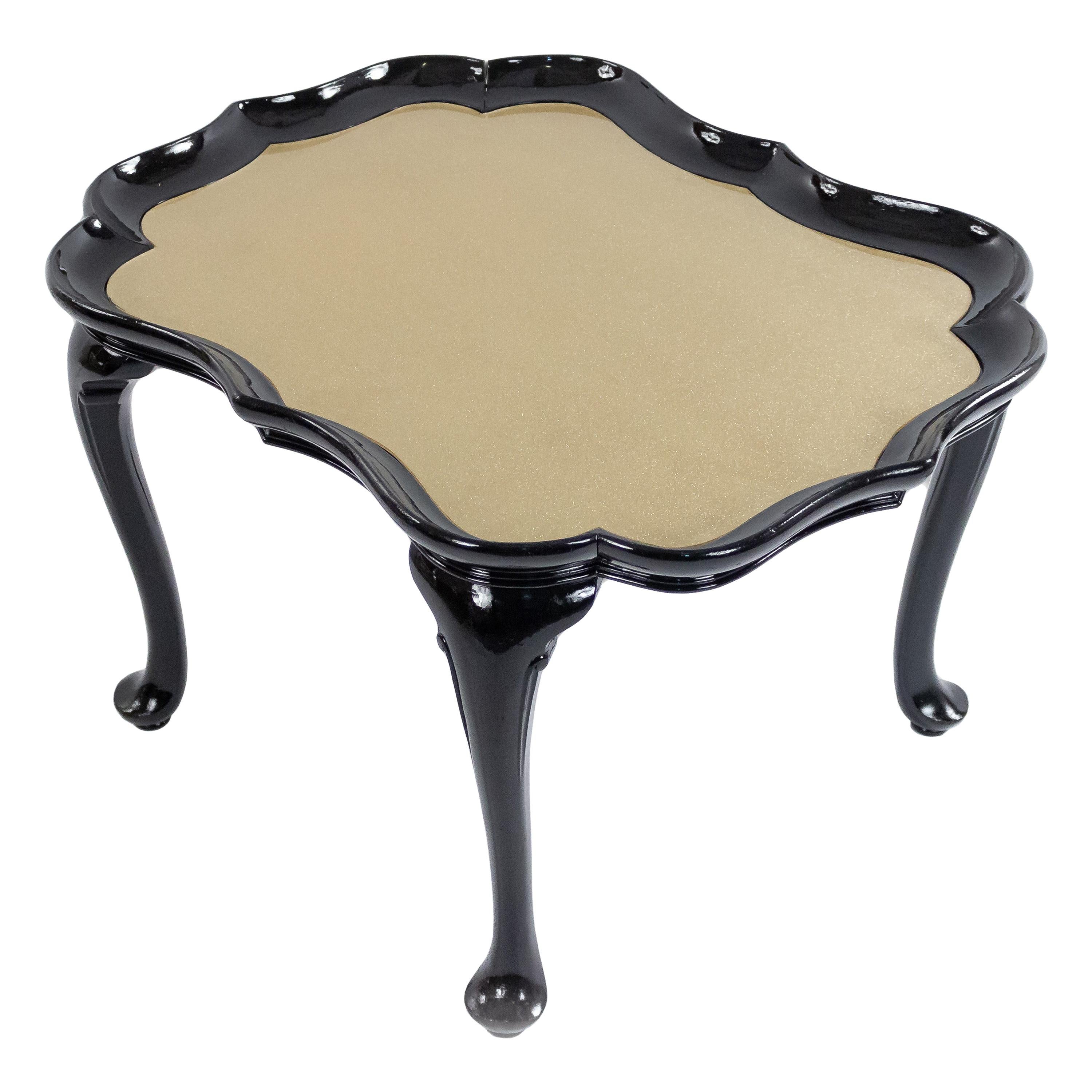 English Victorian Scalloped Gold Glass and Ebonized Wood Coffee Table