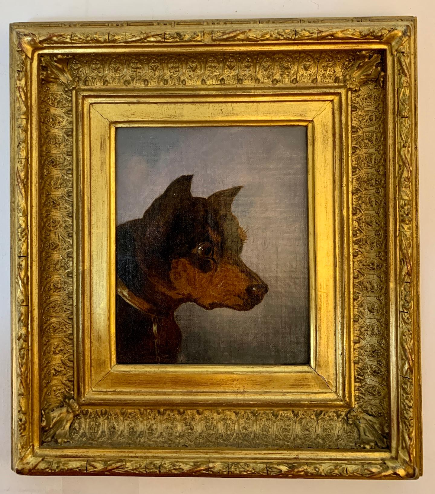 19th century English Victorian portrait of a terrier dog - Painting by English Victorian school