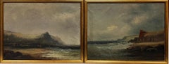 Pair of 19thC English Marine Oil Paintings Stormy Coastal Fishing Scenes, signed