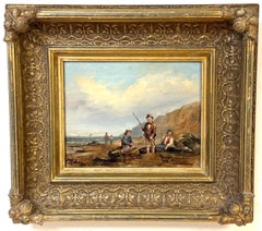 English Victorian Seascape of Boys Shrimping, Attributed to Matthew Thompson