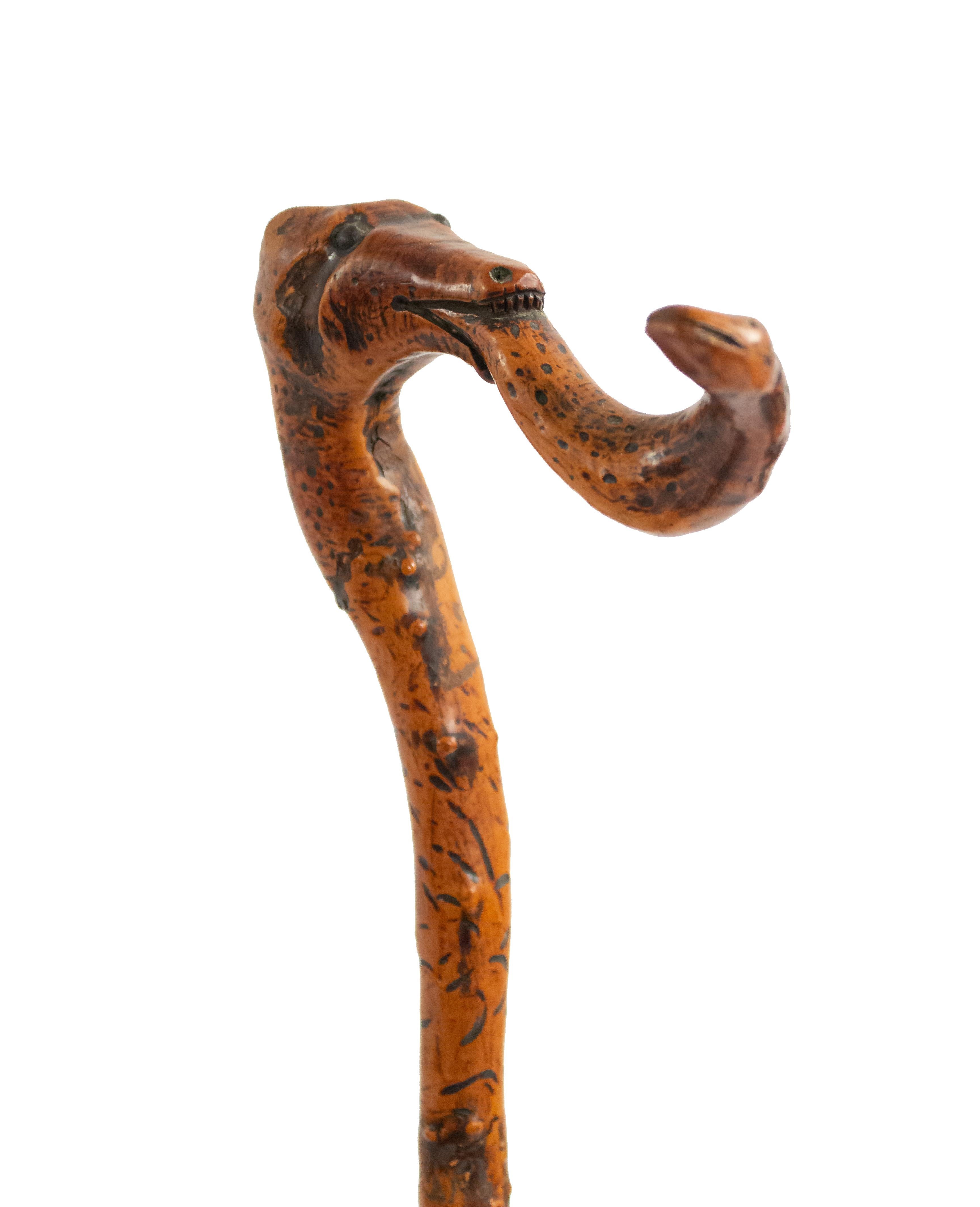 Carved English Victorian Serpent Cane For Sale