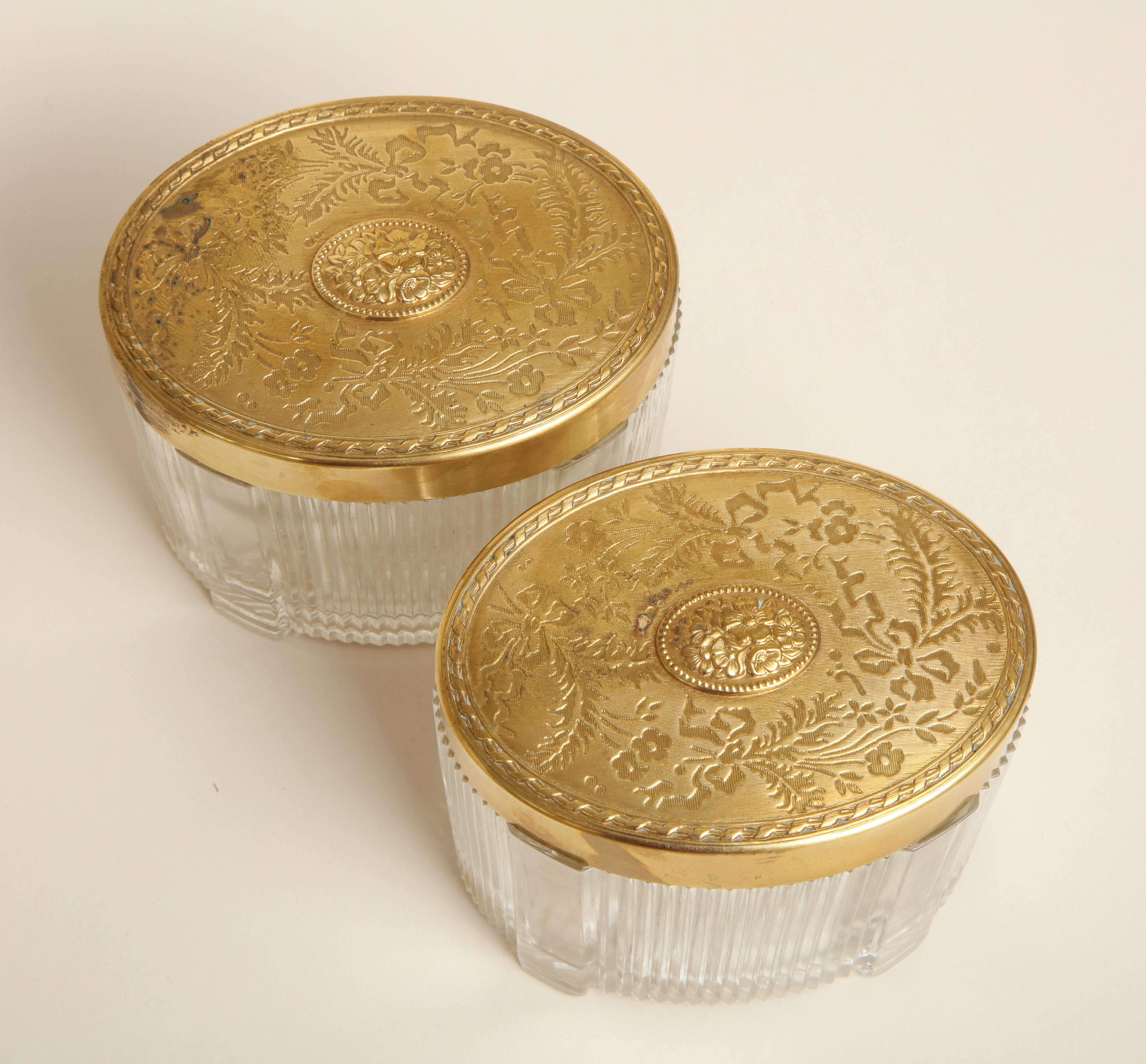 Brass English Victorian Set of 3 Vanity Jars For Sale