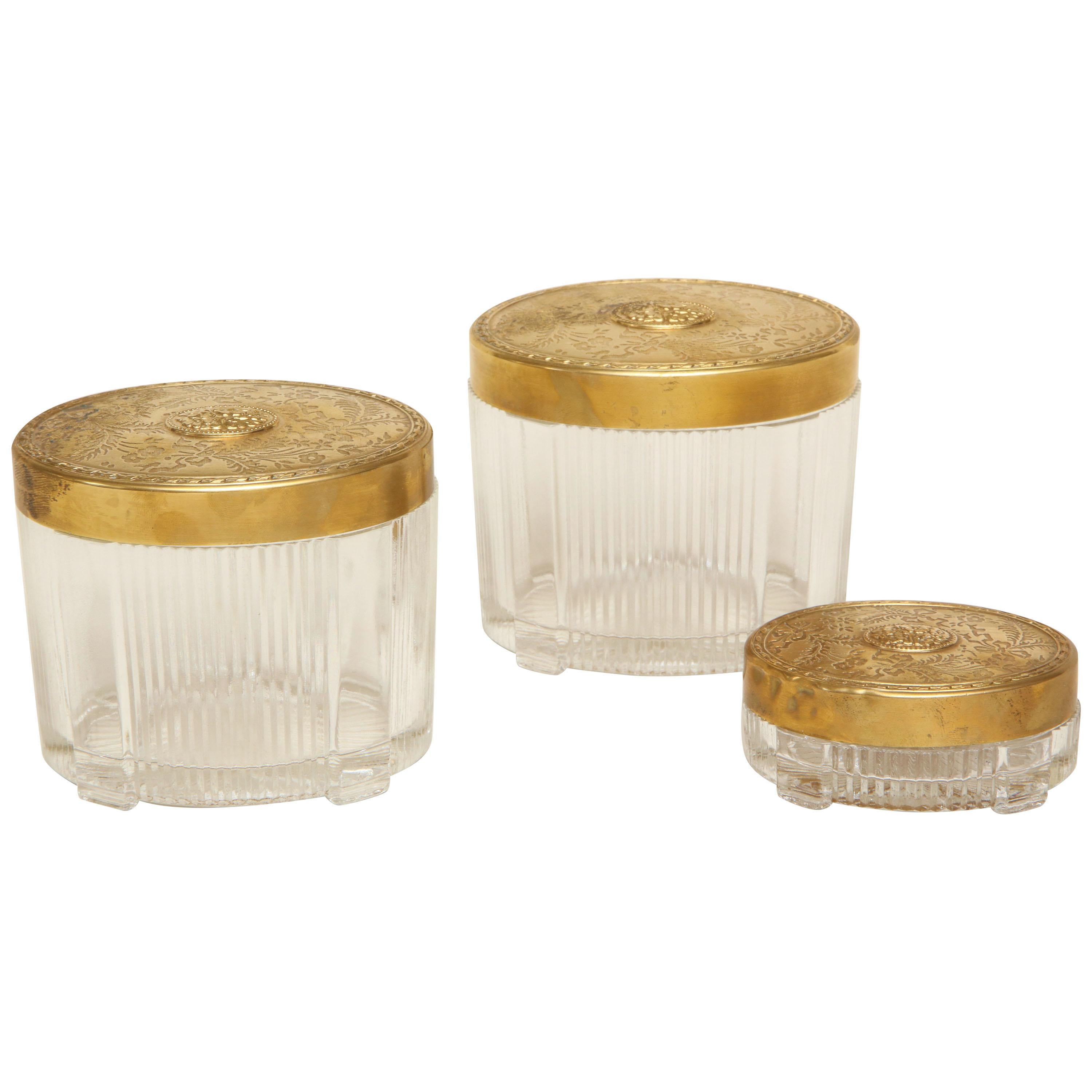 English Victorian Set of 3 Vanity Jars For Sale