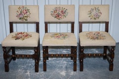 ENGLISH VICTORIAN SET OF SIX ORIGINAL FLORAL TAPESTRY UPHOLSTERY DINNING CHAiRS