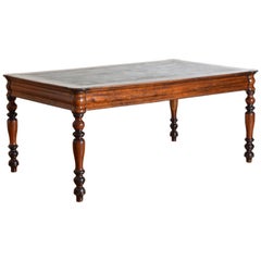 English Victorian Shaped Light Mahogany & Leather Top Library Table, 3rdq 19thc