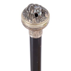 English Victorian Silver and Ebonised Wood Watch Walking Stick