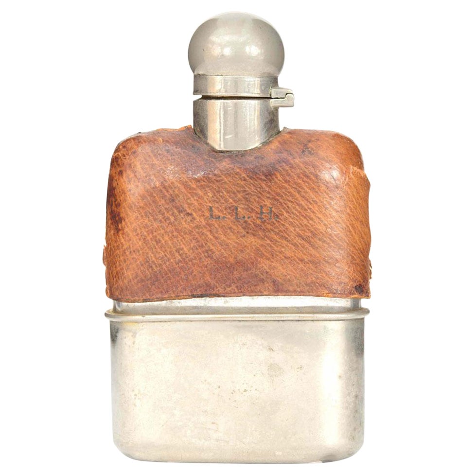 English Victorian Silver and Leather Flask