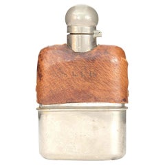 English Victorian Silver and Leather Flask