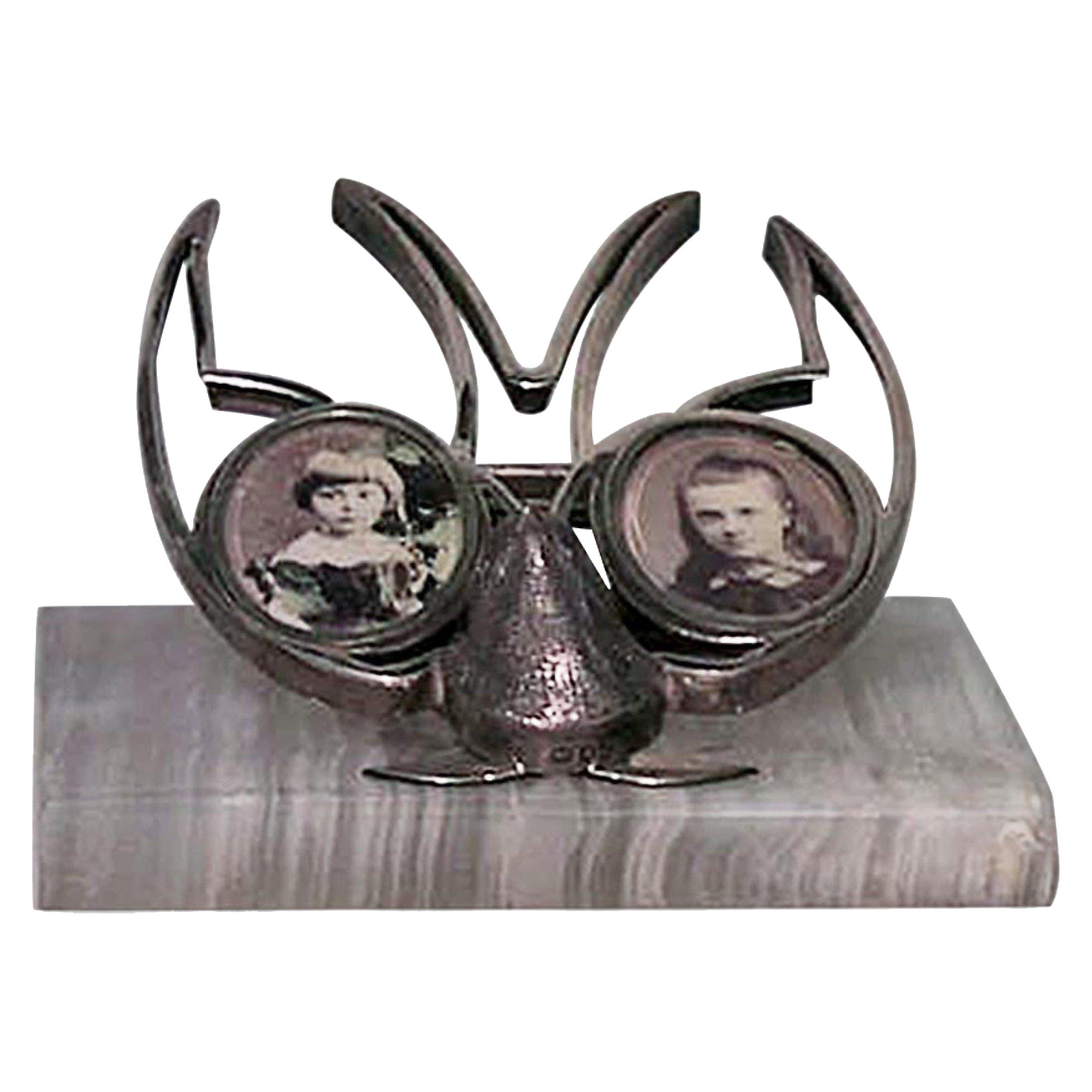 English Victorian Silver and Onyx Picture Frame For Sale