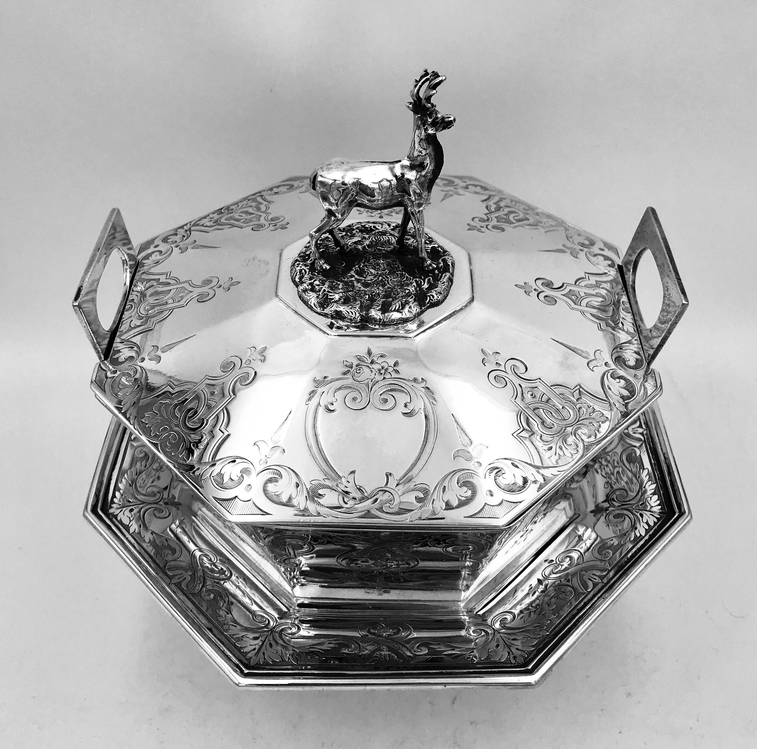 Engraved English Victorian Silver Butter Dish