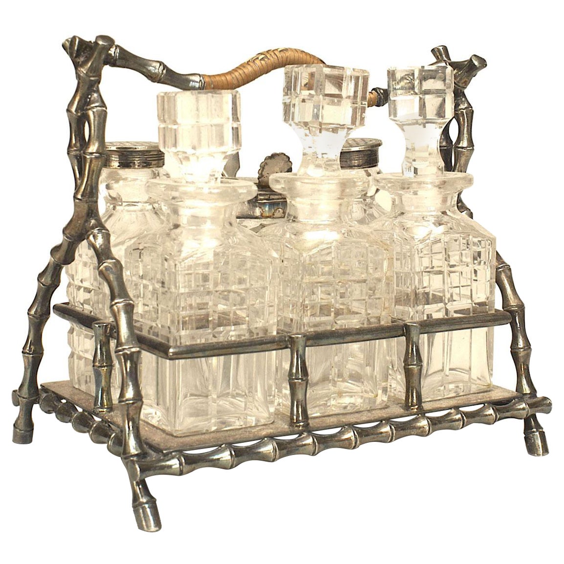 English Victorian Silver Plate and Crystal Cruet Set in vendita