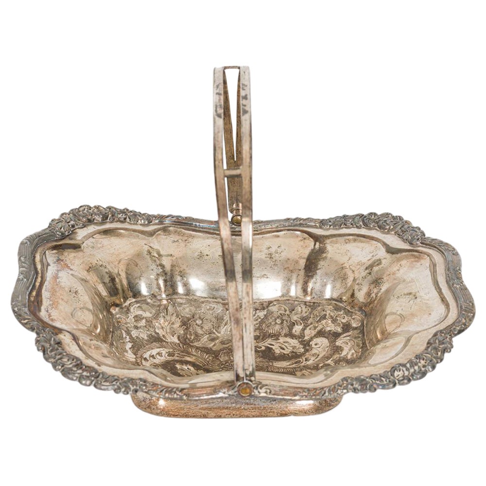 English Victorian Silver Plate Centerpiece Basket For Sale