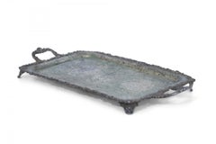 English Victorian Silver Plate Engraved Serving Tray with Patina